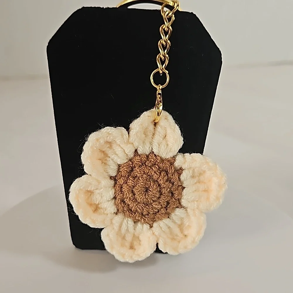 Hand Crafted Hand Knit Chrochet floral gold 4